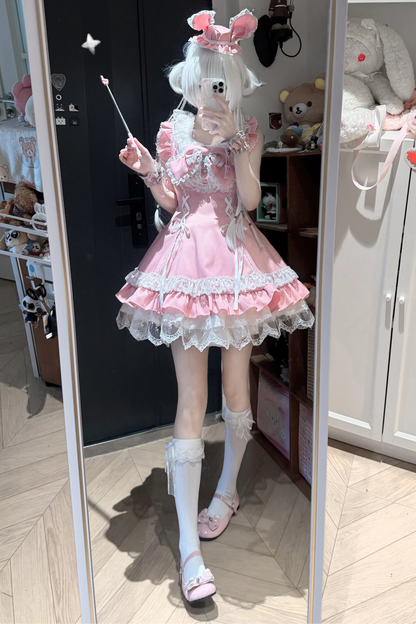 スイートストライプドールドレス+うさ耳ハット
