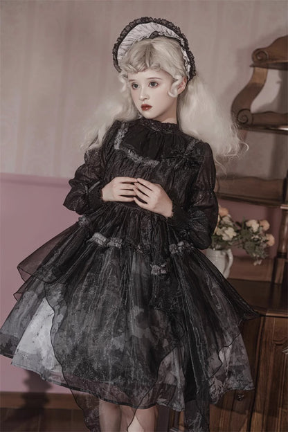 Dead Leaf Gos Dark Style Tulle Suspender Dress + Stand Color Tops