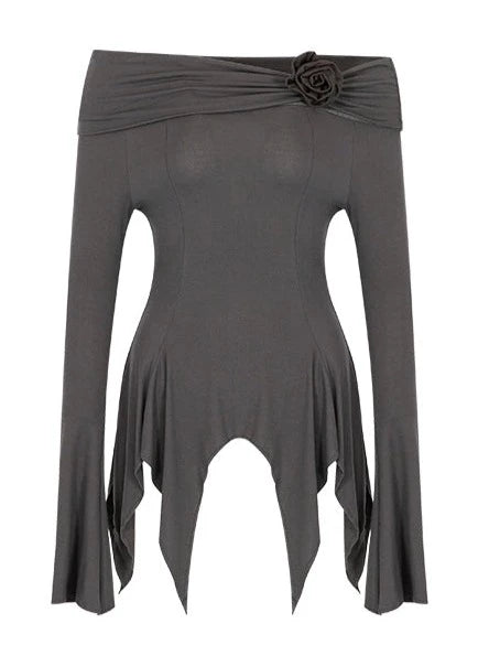 ワンショルダーアシメニットトップス+アシメプリーツスカート