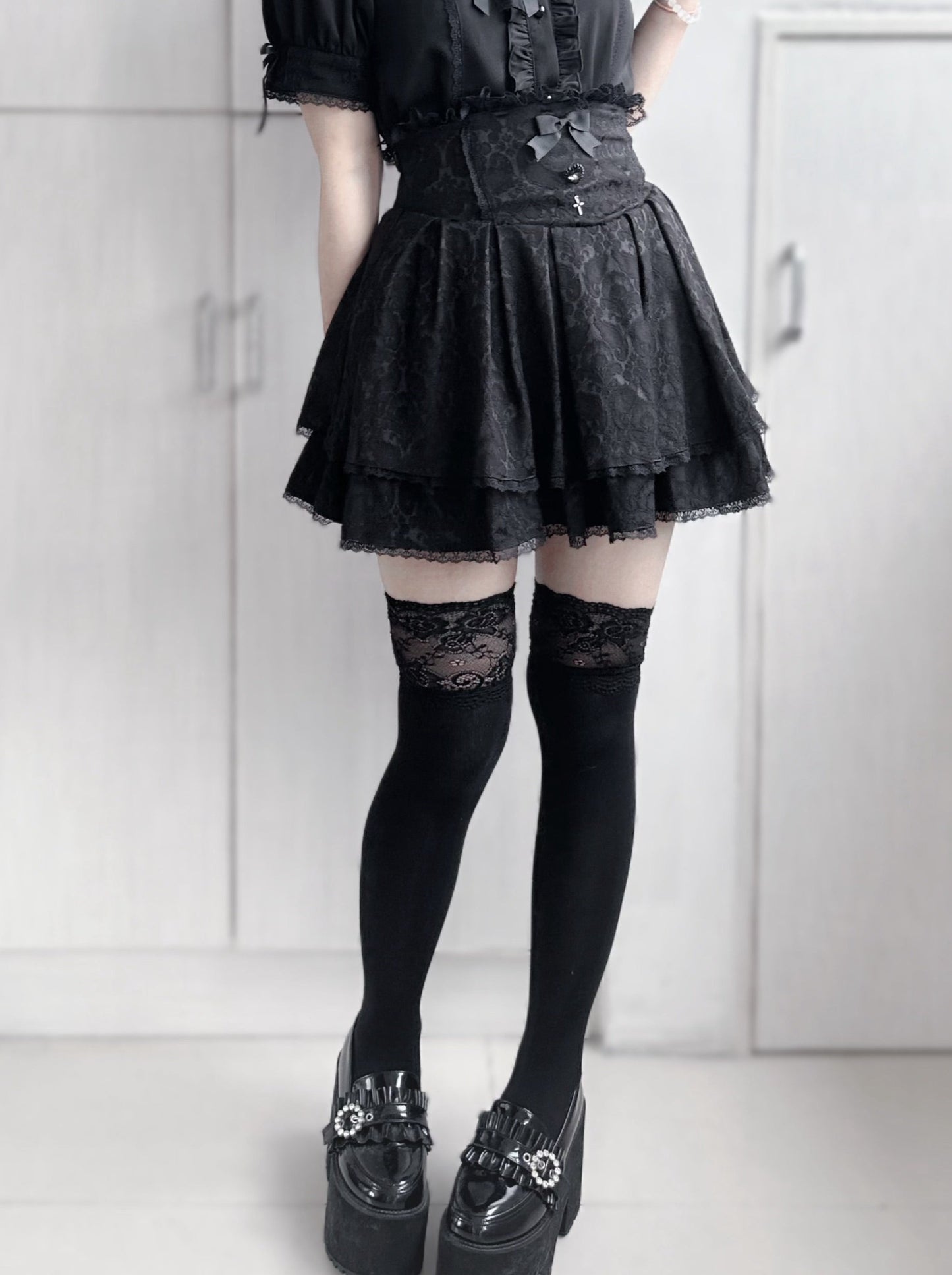 Dark Cape + Flared Skirt