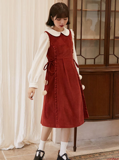 Red Corduroy Sleeveless Dress