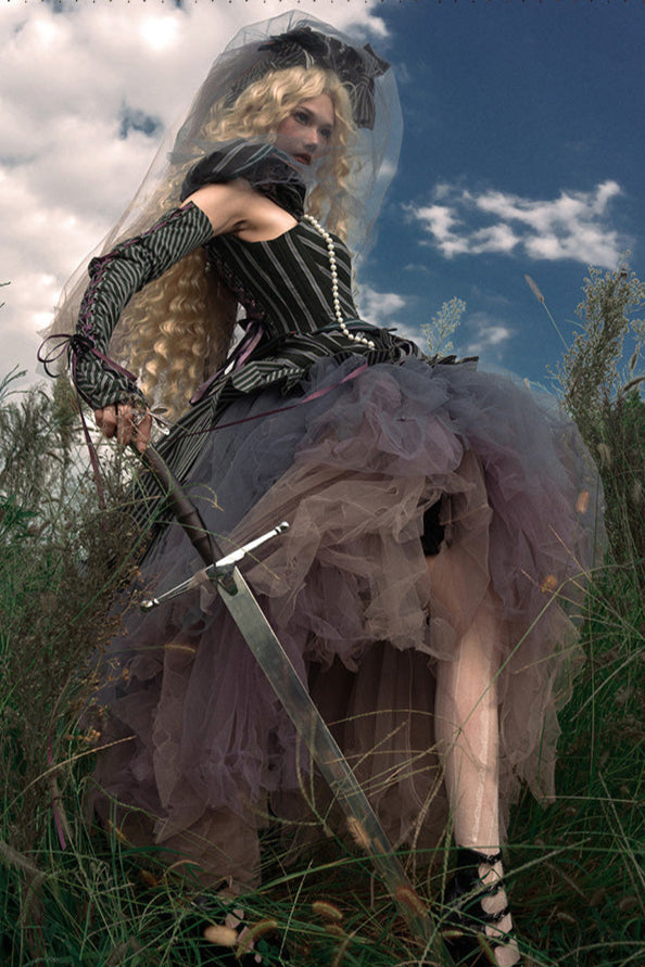 【予約商品】ストライプグリッドファンタジードレスセット＋アシメチュールスカート＋ベール