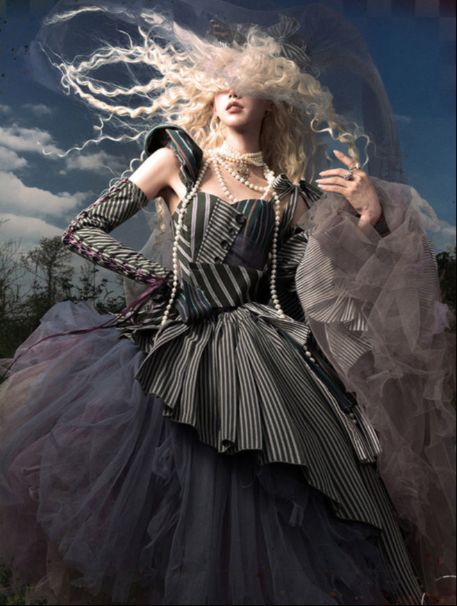 【予約商品】ストライプグリッドファンタジードレスセット＋アシメチュールスカート＋ベール