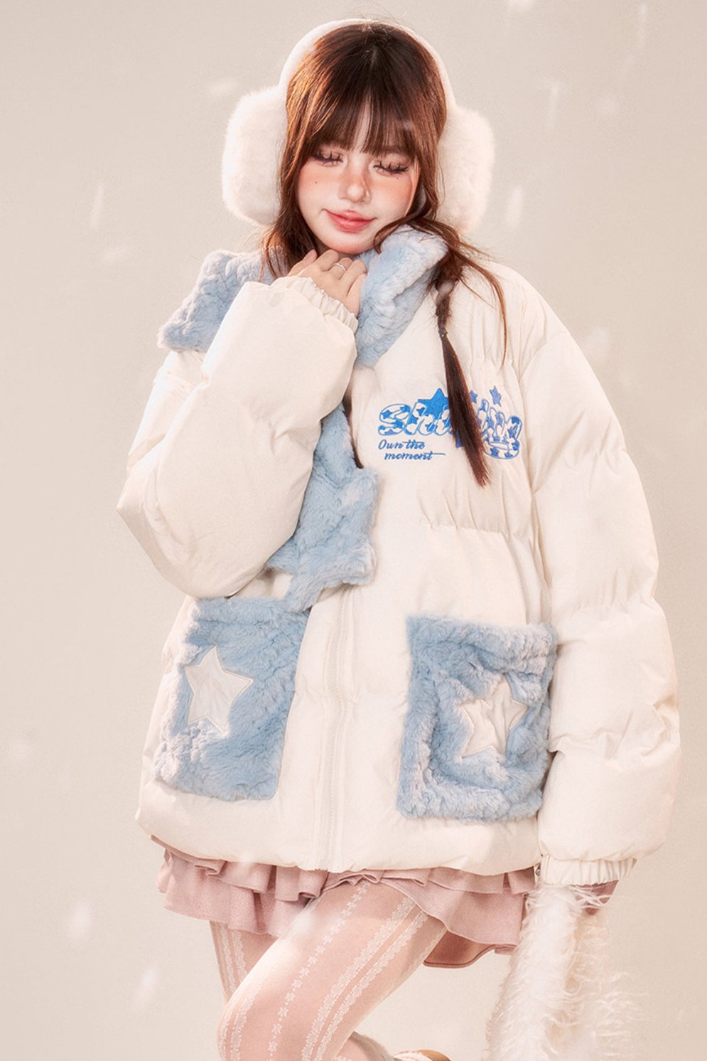 Warm -up cotton padded jacket+muffler