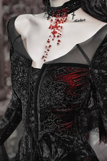 Blood Peak Gothic Dark Velvet Long Dress