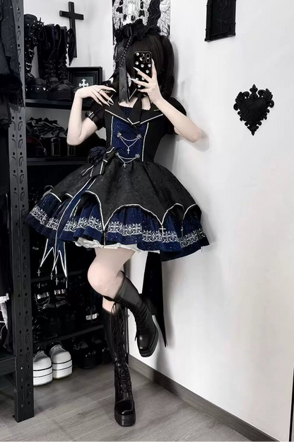 [Pre-order Deadline: April 11] Blue Red Noir Dark Gothic Lolita Jacket Dress Princess Sleeve Full Set + Matching Set