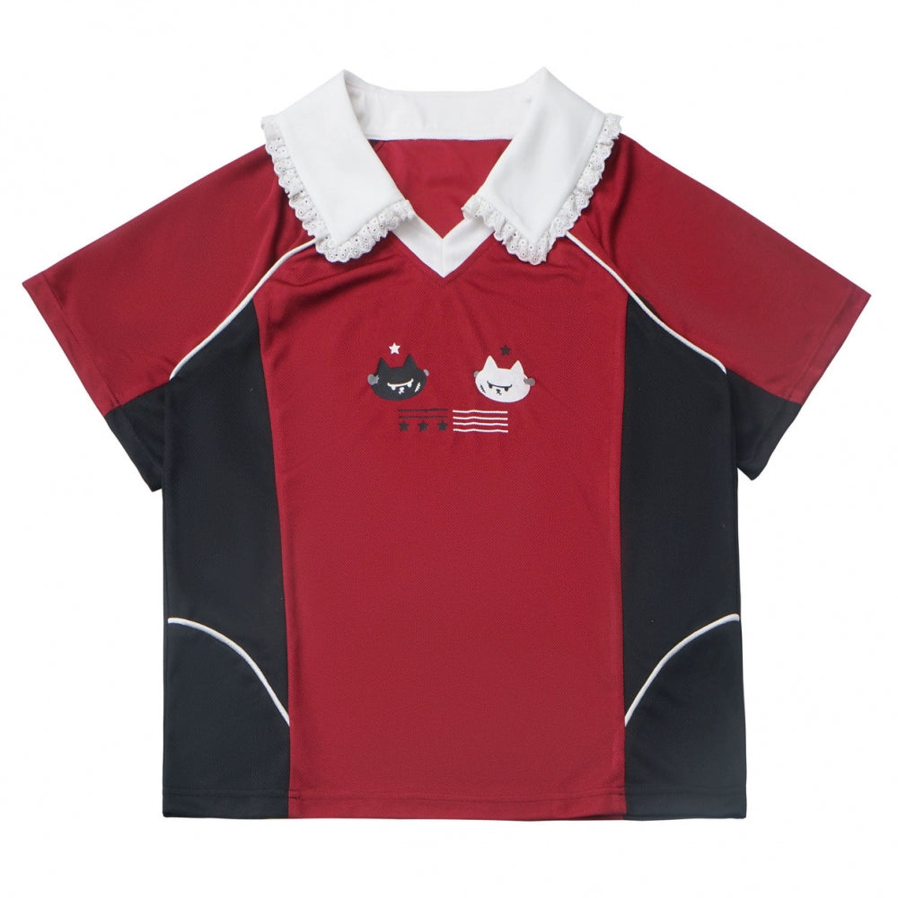 レースカラーオーバートップス＋バルーンスカート＋ロングパンツ＋レッグウォーマー