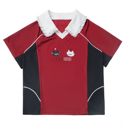 レースカラーオーバートップス＋バルーンスカート＋ロングパンツ＋レッグウォーマー