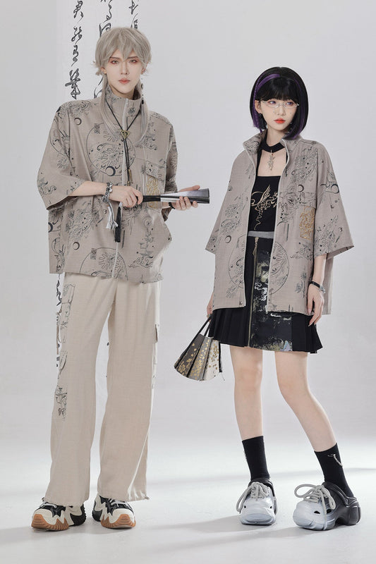チャイナモードシャツ+ストリートカーゴパンツ