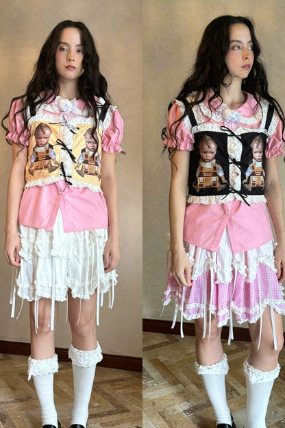 Puppen-Print-Spitzenband-Weste