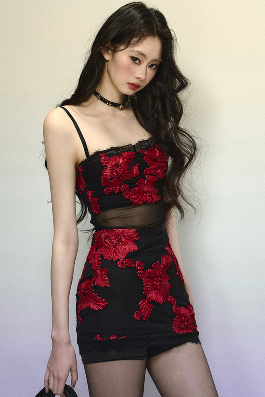 Dark Flower Tight Camisole Dress