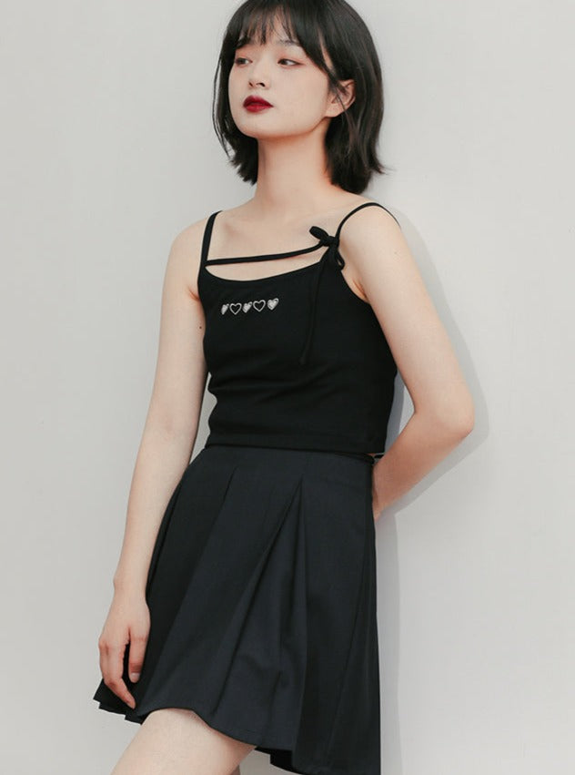 black strap big pleated skirt