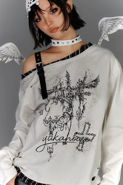 サブカルチャーワンショルダールーズトップス