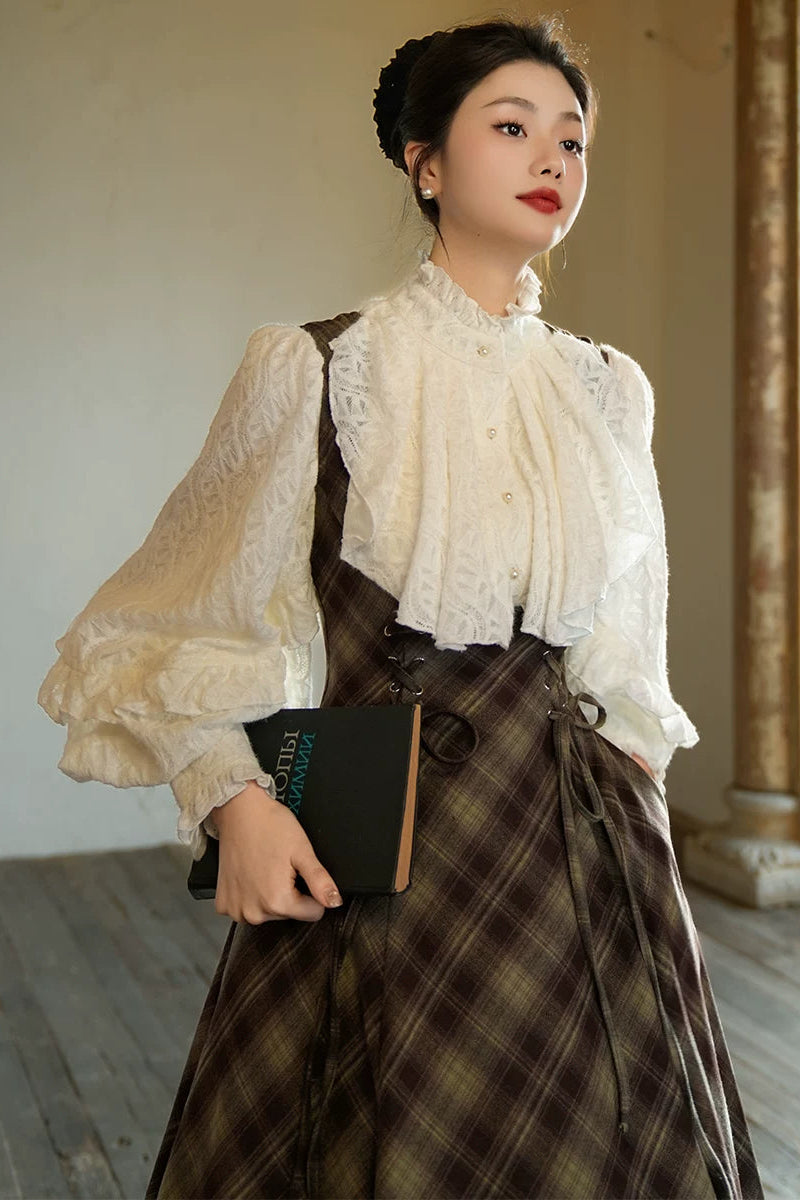 Retro Tie Waist Flare Suspender Skirt