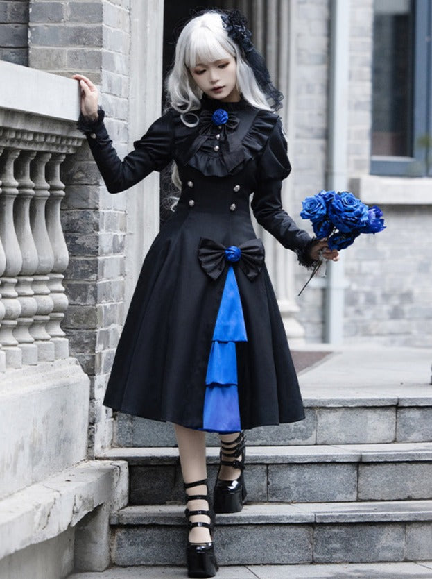 Gothic Frilly Slit Ruffle Big Dress + Cloak