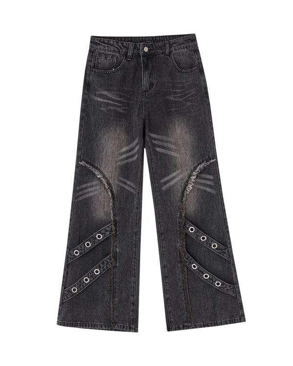 レトロウォッシュドフレイドジーンズパンツ