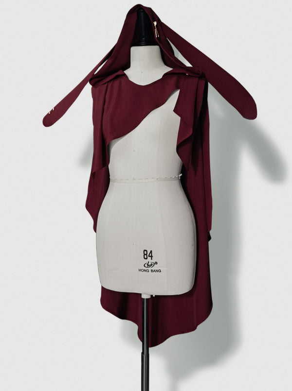 Dark cool jacket + cropped pants + hooded shawl