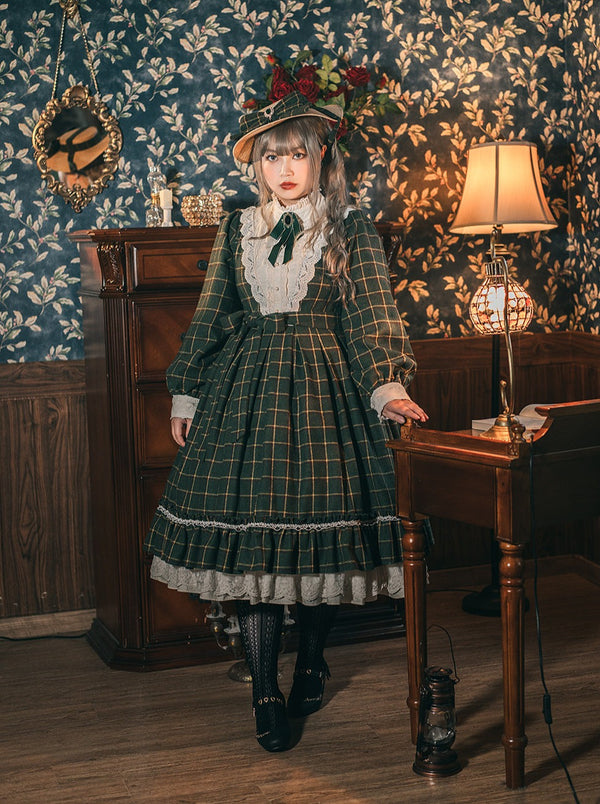 Retro Girl Volume Check Lolita Dress [Reserved Product]