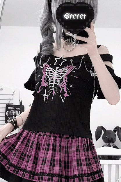 サブカルチャースウィートクールトップス＋チェックスカート