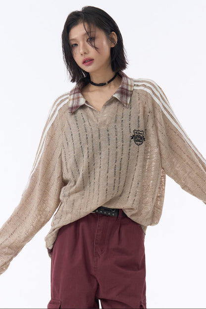 Plaid Sheer Sweatshirt