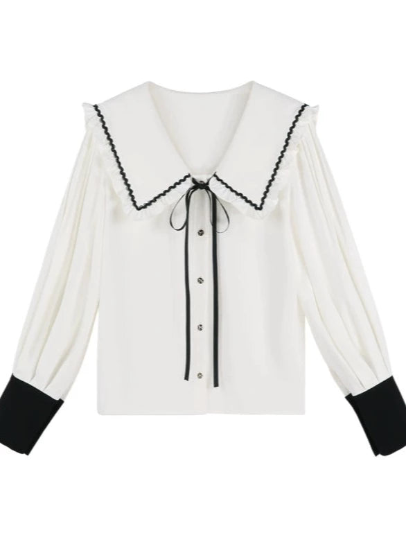 French Style Chic Blouse + Vest + Flared Skirt