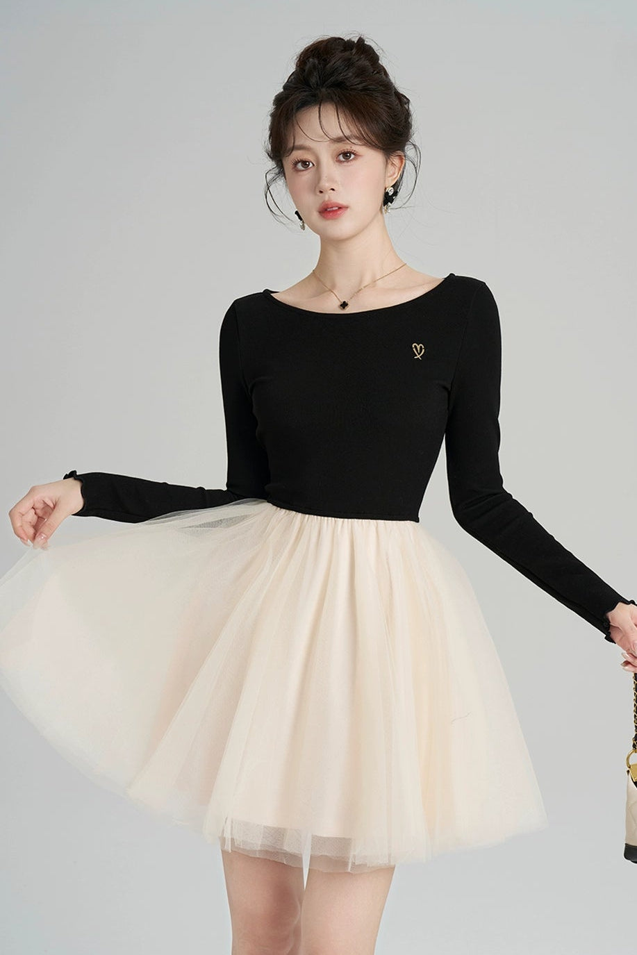 パッチワークメッシュフレンチドレス