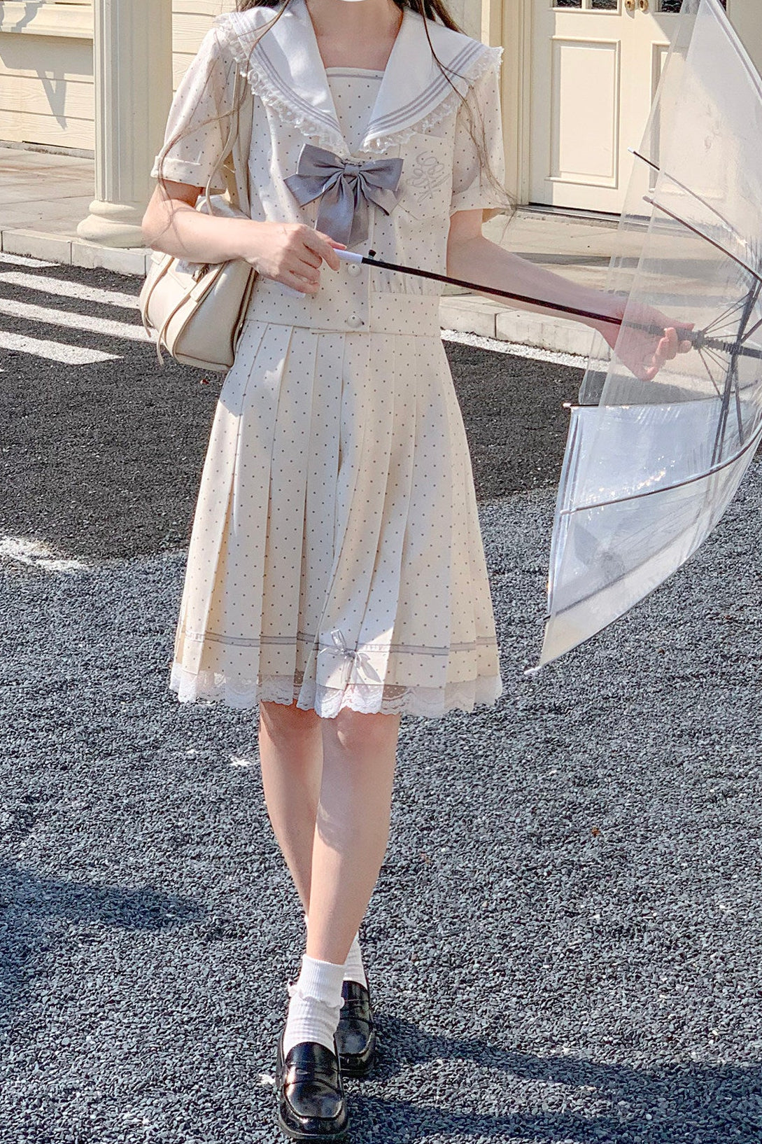 Cream Yellow Dot Sailor Uniform Outfit