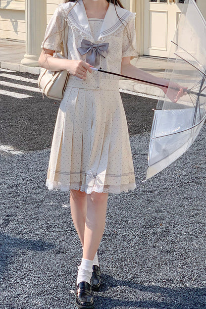 Cream Yellow Dot Sailor Uniform Outfit
