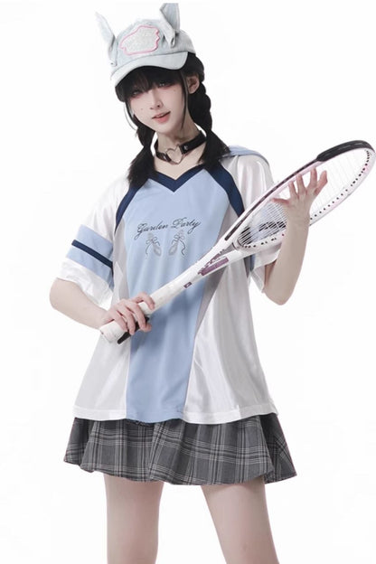 Blue Jersey Design Top + Ruffle Skirt + Hooded Top