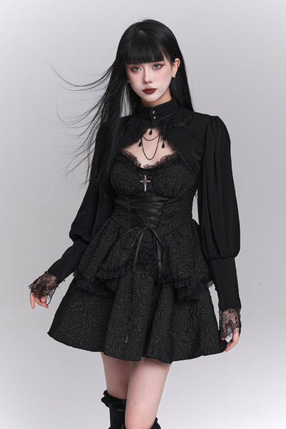 Gothic Style Neck Short Top + Suspender Dress