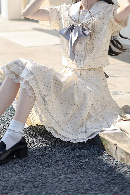 Cream Yellow Dot Sailor Uniform Outfit