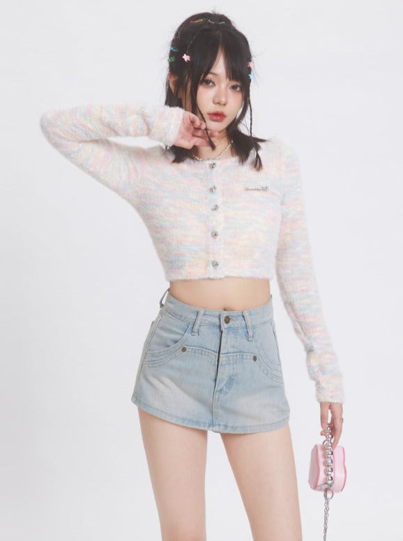 Short colorful knit cardigan