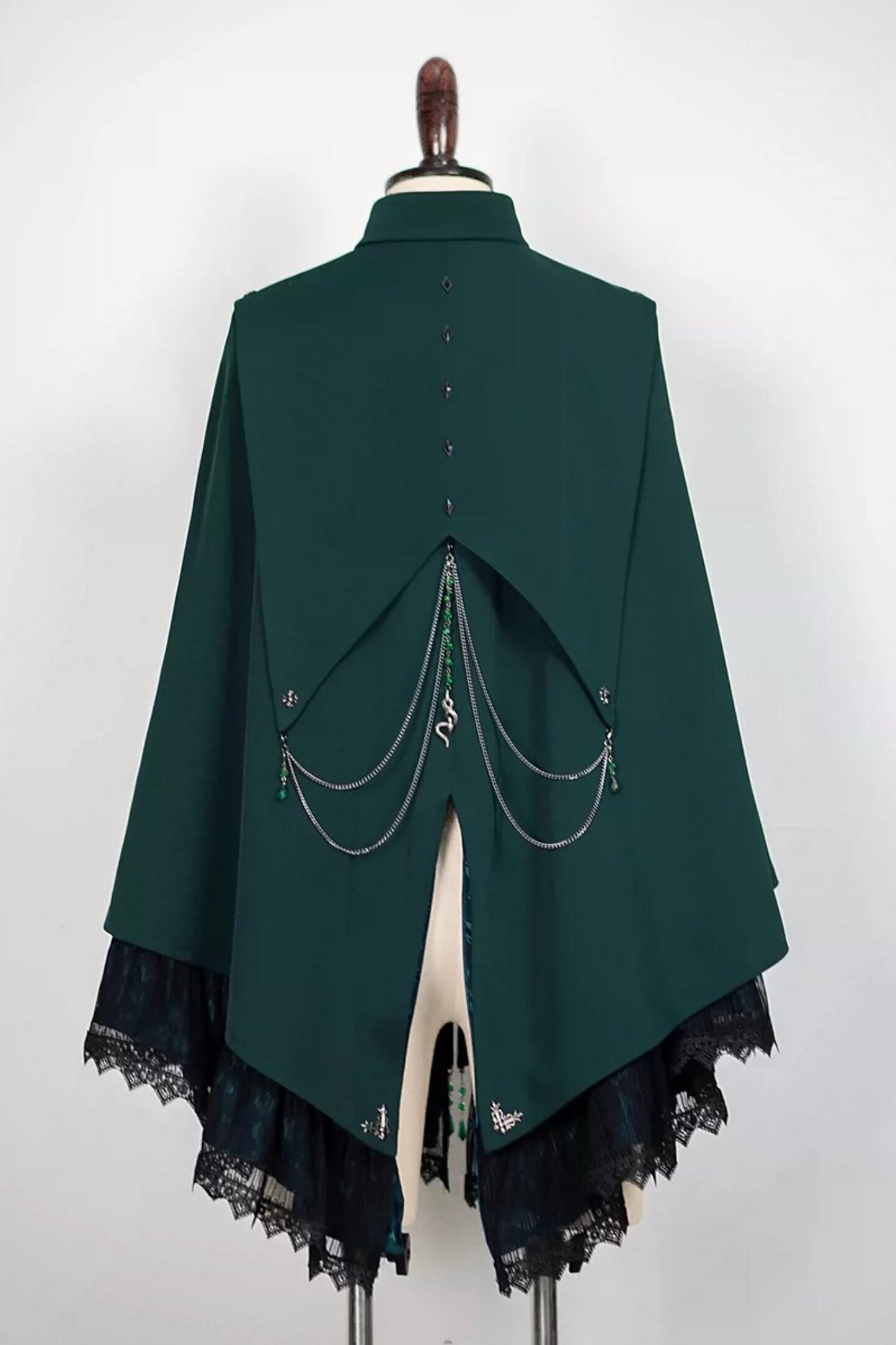 【9月5日予約締切】Dark Red/Dark Green Gothic Chain Layered Lace Cape Coat(Short Length/Long Length)