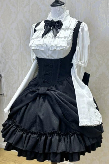 【4月18日予約締切】ダークゴシックロリータスタンドカラーパフスリーブラッフルシャツ（ロングスリーブ付き）
