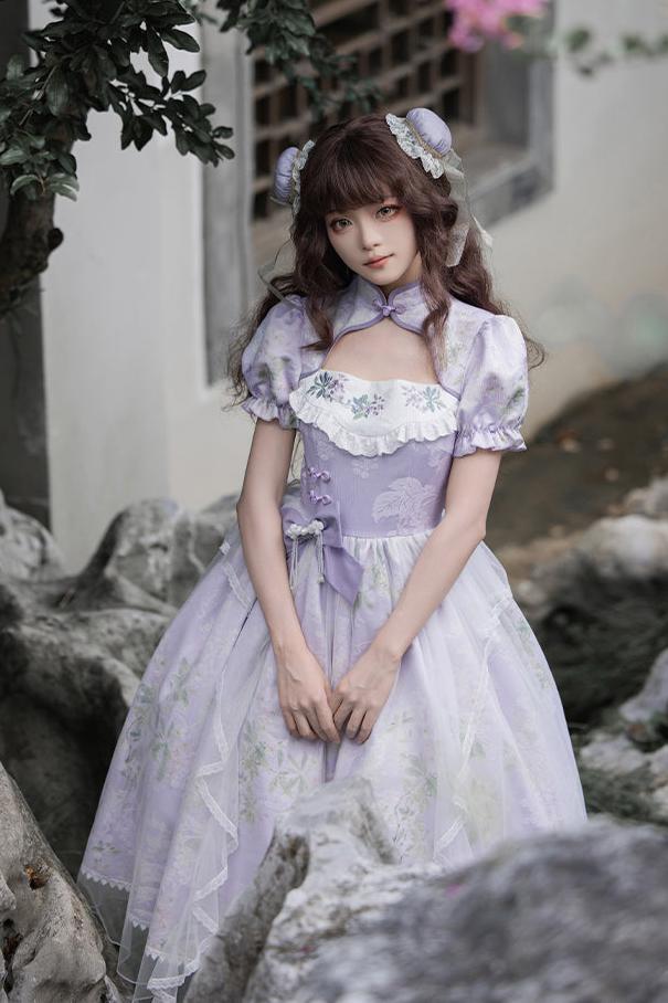 Retro China Flower Purple Lolita Dress