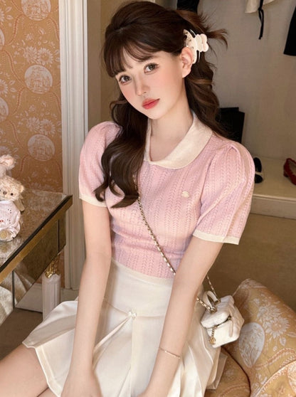 Doll Collar Summer Knit Sweater Top