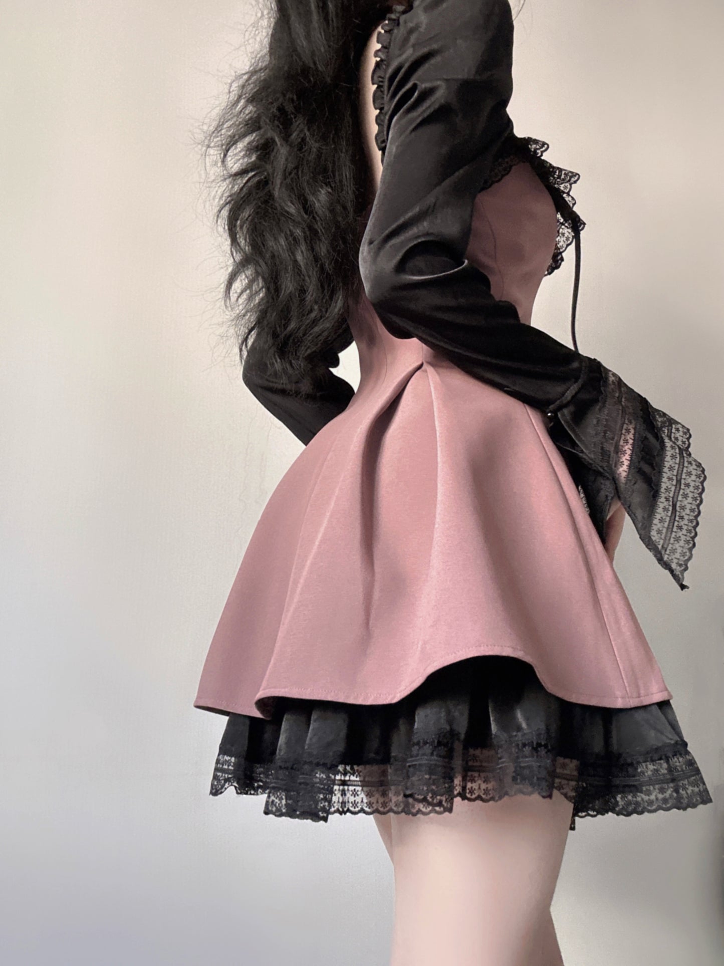 Choker Ribbon Black Lace Girly Layered Dress 