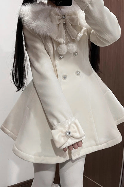 [Reservation product] Fur and lace color wool short coat