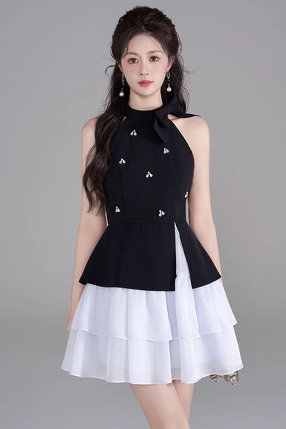 Sleeveless French Puff Dress