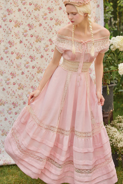 Pink Kite French One Shoulder Lace Dress