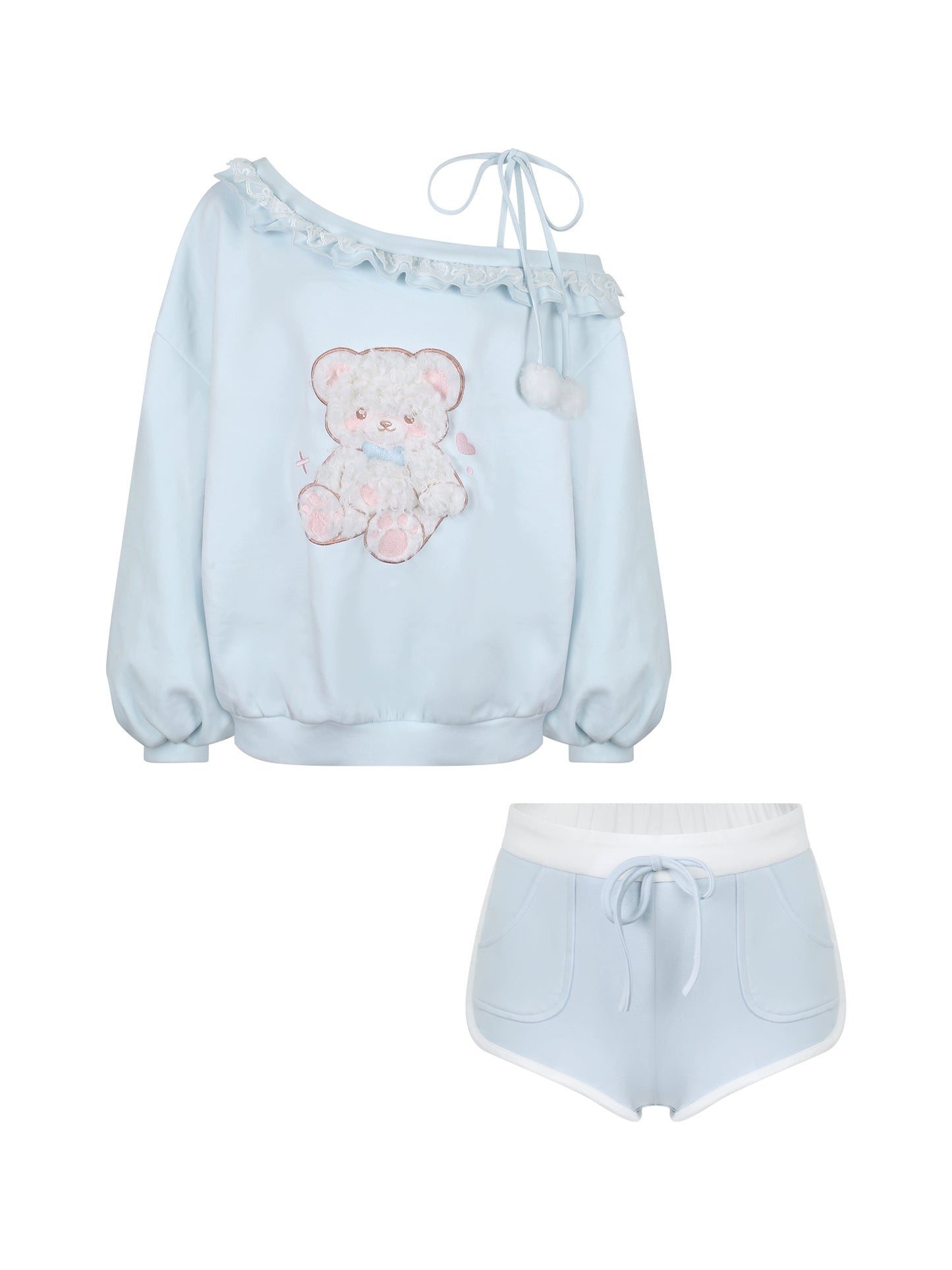 ワンショルダーアイスカラートップス+ショートパンツ