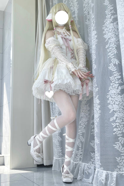 レースアップリボンバレエロリータシューズ