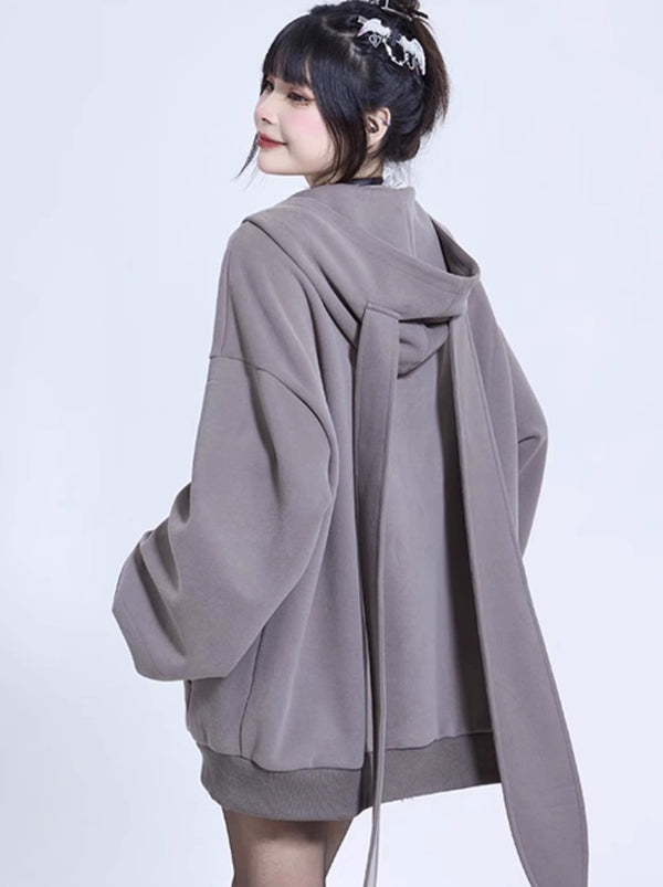 Bunny Ears Hoodie Jacket Oversized Zip Cardigan