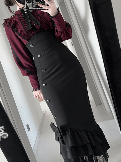 【数量限定】Heartbeat Love Songクリアエレガントリボンシャツ＋フィッシュテールスカートセット