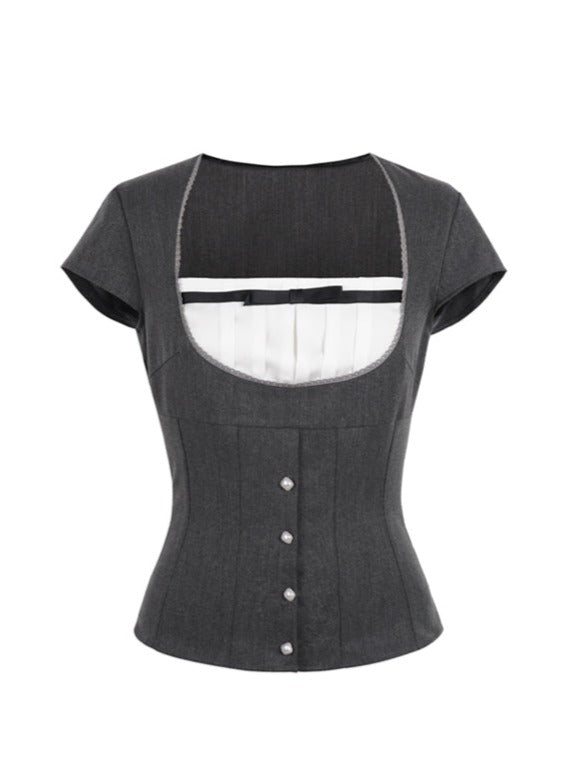 French girly ribbon top + tight skirt