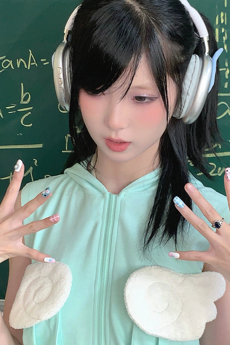 Y2K天使の羽フード付きノースリーブトップス
