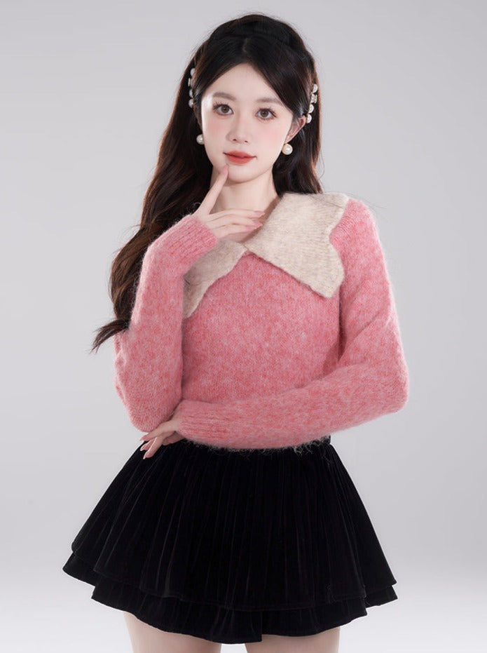 Mink Retro Collar Bi-French Knit