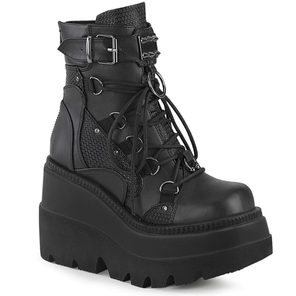 Nieten-Gürtel Schnür-Plateaustiefel