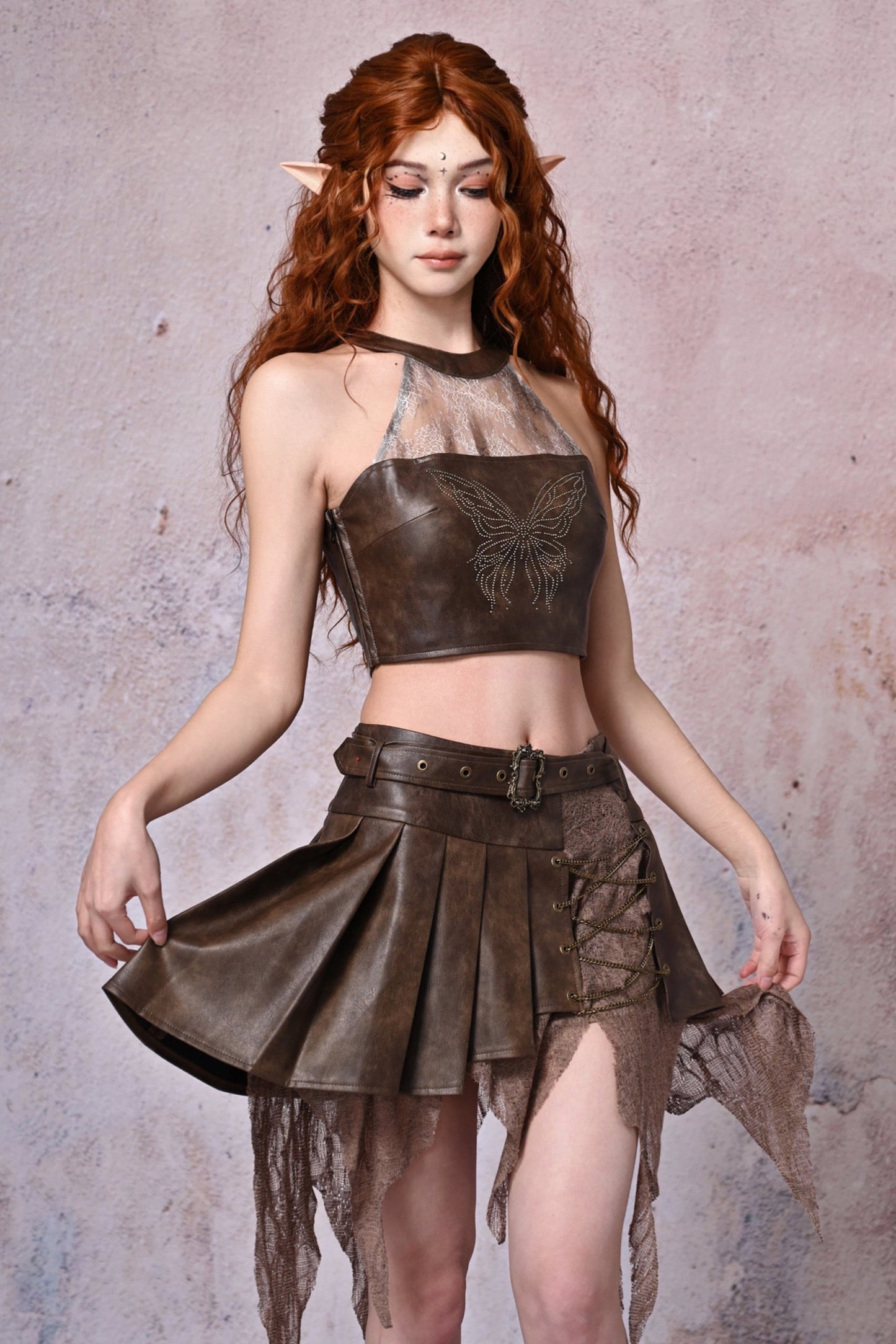 Virtual Leather Pleated Skirt