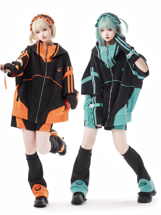 [Xingzi Electric Wave] short-sleeved mine sportswear onion black, orange and black